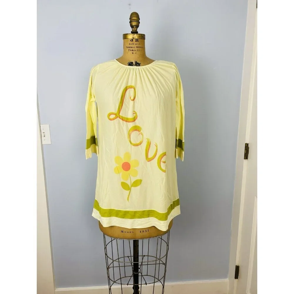 Vintage 70s JC Penney Gaymode Nightgown Size S Love Hippie Yellow Nightshirt